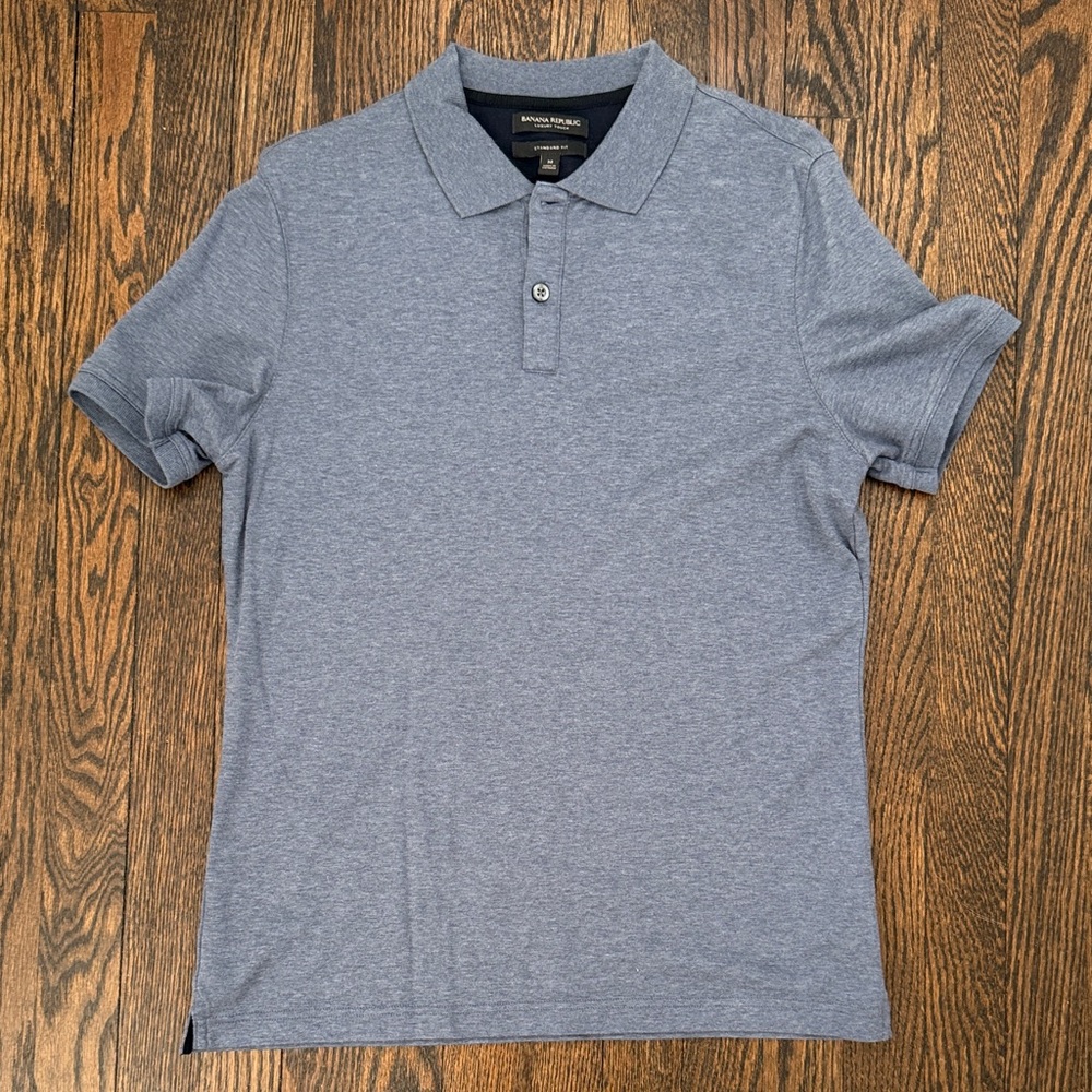 Banana Republic Luxury Touch Heather Gray/Blue Polo Shirt